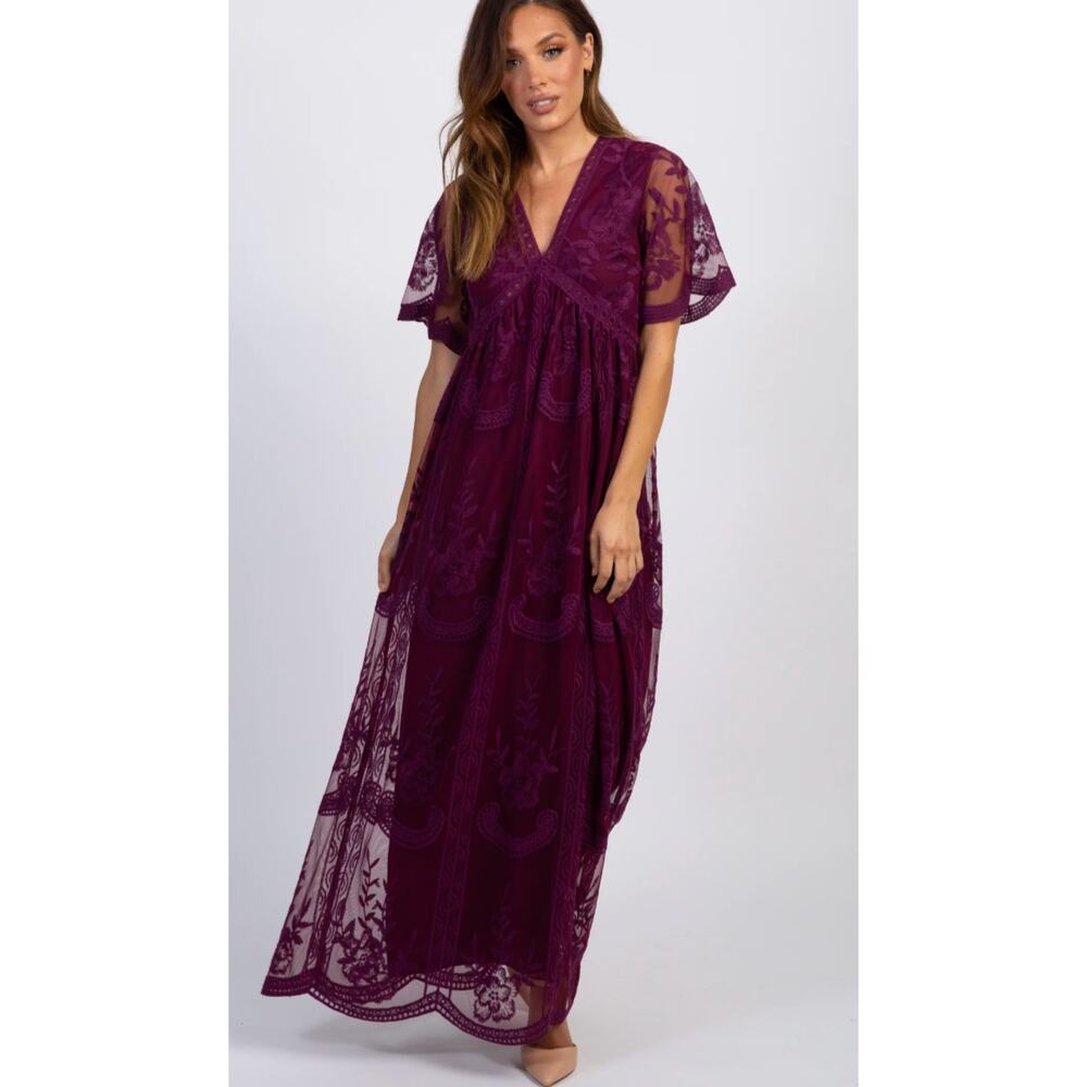 PinkBlush Burgundy Lace Mesh vampy Maxi Dress size M